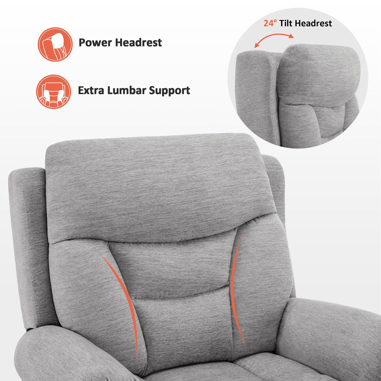 MCombo Triple Motor Power Lift Recliner Chair with Massage and Lumbar and seat Heating, Rolled Arms, Adjustable Headrest for Elderly People, Fabric 7888 (Grey, Medium) MCombo