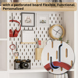 IRONCK Bookshelf and Bookcase with Pegboard and Deep Drawer, 79" H x 55" W 8 Cubby Display Book Shelves, Modern Wide Wood Etagere Shelving Unit for Living Room, White IRONCK