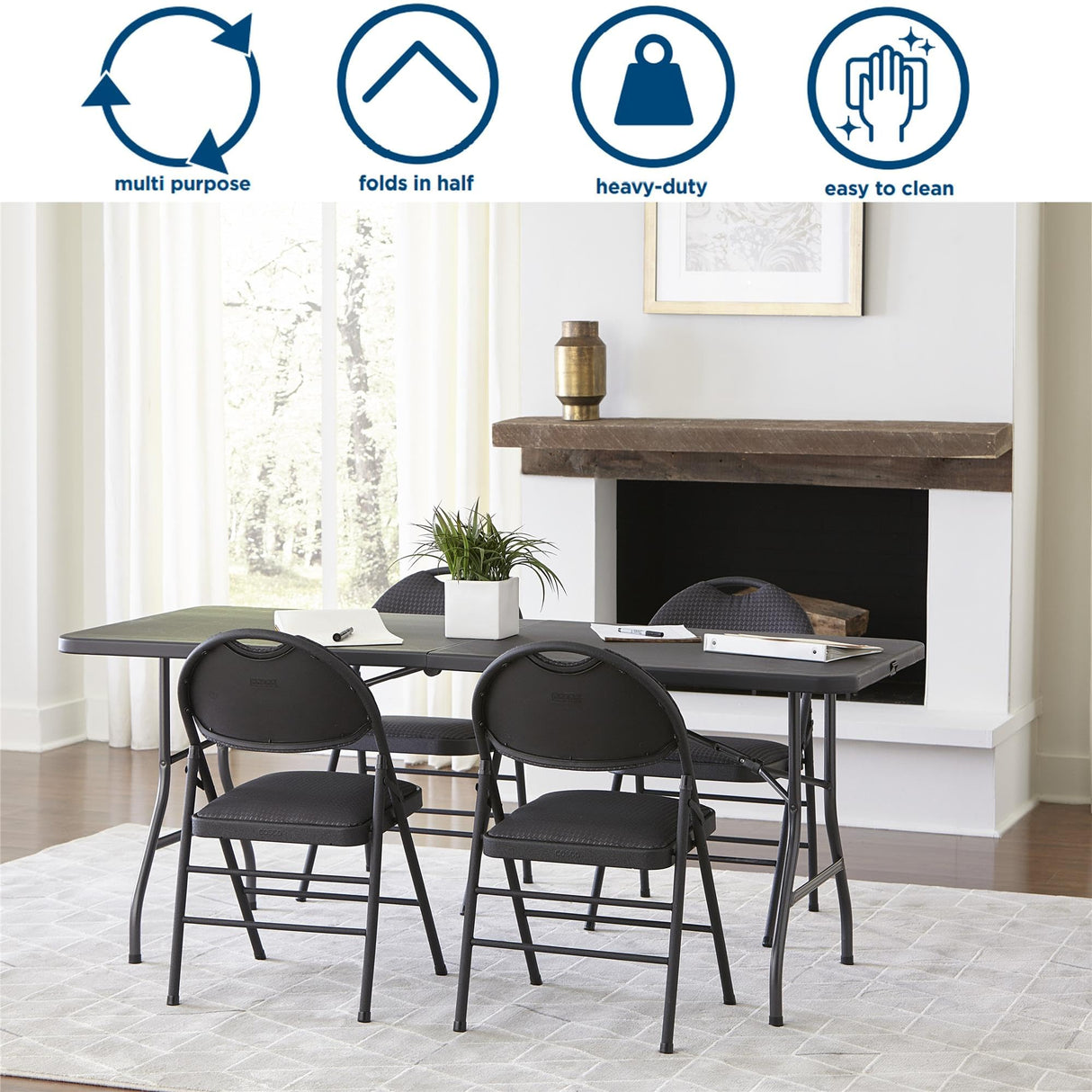 COSCO Molded Folding Banquet Table w/Handle, 6ft, Black Cosco