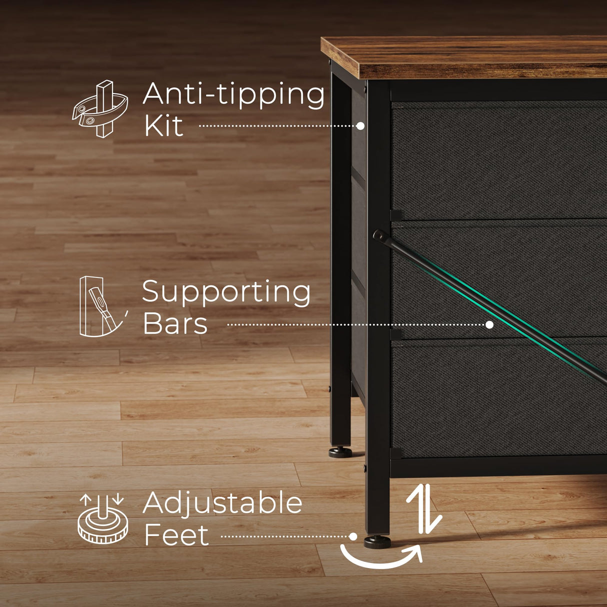 Huuger 9 Drawer Dresser, 47 Inch Dresser TV Stand for 50, 55 Inch TV, Entertainment Center with Drawers, Fabric Dresser Chest of Drawer for Bedroom, Closet, Rustic Brown Huuger