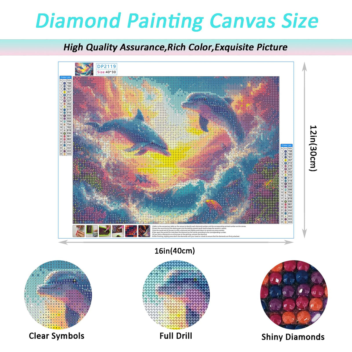 Auremi Dolphin Diamond Art Painting Kits for Adults, DIY Paint by Numbers for Adults Beginner, DIY Full Drill Diamond Dots Paintings Animal Picture Arts Craft for Home Decor 12x16 Inch Auremi