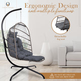 Coco Chair Hanging Egg Chair with Stand & Leg Rest | Modern Outdoor Egg Chair with Pillow | Foldable Swing Chair for Indoor & Outdoor | Dark Gray coco chair