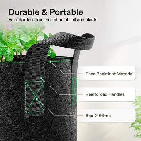 VIVOSUN 5-Pack 5 Gallon Grow Bags Heavy Duty 300G Thickened Nonwoven Plant Fabric Pots with Handles VIVOSUN
