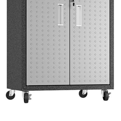 Manhattan Comfort Fortress Rolling 2 Door Garage Storage Cabinet, Black/Gray - WoodArtSupply