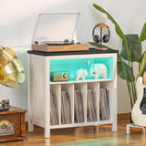Joaxswe Large Record Player Stand with Charging Station & LED Lights, Vinyl Records Storage Holder Cabinet Holds up to 230 Albums, Turntable Stand for Music Room, Bedroom, Living Room, Office (White) Joaxswe