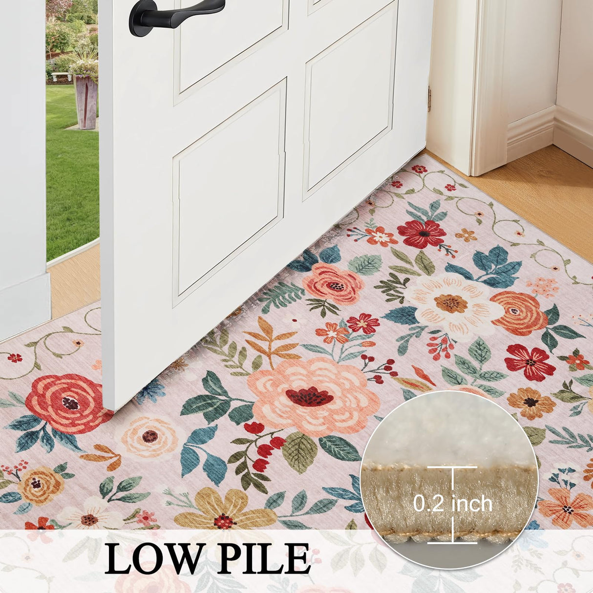 DUKINO 2x6 Runner Rug for Hallway, Washable Kitchen Runner Rug with Non Slip Backing, Low Pile Soft Boho Floral Runner for Kitchen, Hallway, Entryway, Laundry, Bedroom, Beige DUKINO