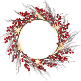 DR.DUDU 22 Inches Lighted Christmas Wreath for Front Door, Battery Operated Red Berry Artificial Wreaths with Light up Snowflakes Ornaments, Christmas Decorations for Home Mantle Holiday Party DR.DUDU