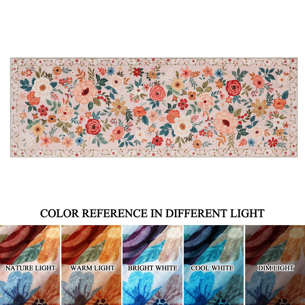 DUKINO 2x6 Runner Rug for Hallway, Washable Kitchen Runner Rug with Non Slip Backing, Low Pile Soft Boho Floral Runner for Kitchen, Hallway, Entryway, Laundry, Bedroom, Beige DUKINO