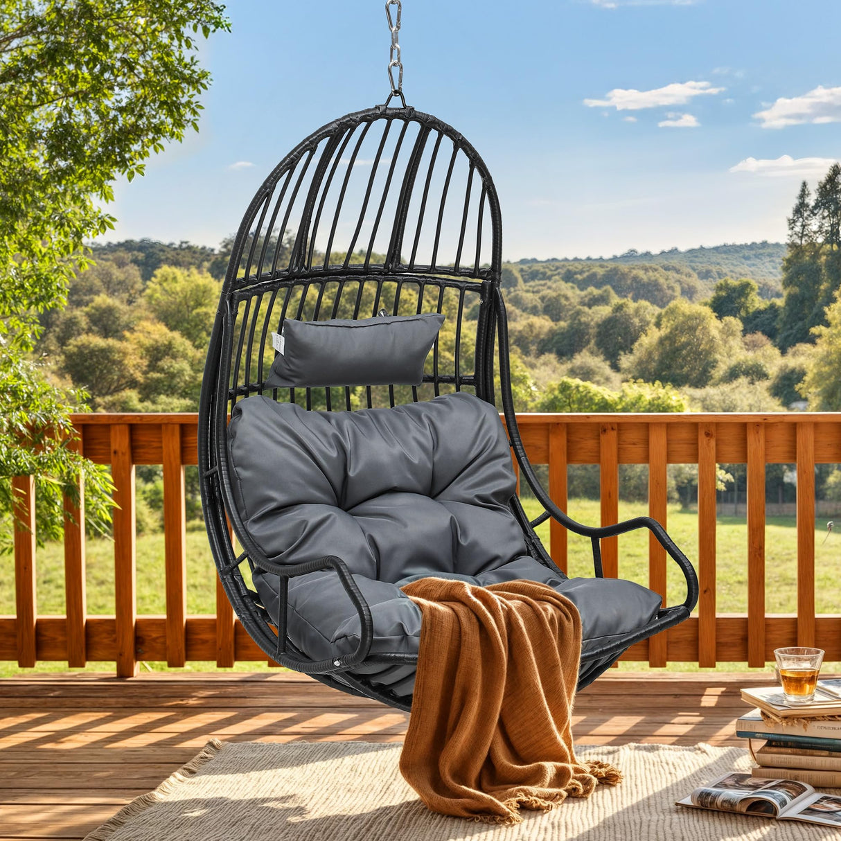 DWVO Hammocks Swing Chair with Cushions 330 LBS, Comfortable Egg Chair Wicker for Patio, Bedroom, Garden, Balcony Indoor and Outdoor Use, Gray DWVO