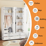 Mhsatyrs Armoire Wardrobe Closet with 4 Drawers: 88" White Bedroom Closet, Wood Wardrobe Closets with 4 Doors, Tall Armoire Cabinet and Storage Shelves for Clothing (63") Mhsatyrs