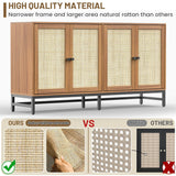 ZLWJGY Credenza Rattan Buffet Cabinet, Sideboard Storage Accent Cabinet with 4 Wicker Doors, Wide Modern Console Cabinet for Kitchen, Living Room and Dining Room, Walnut ZLWJGY