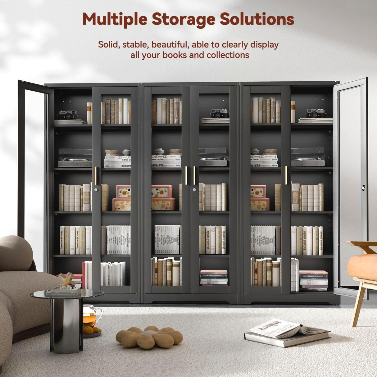 Kubohogar 71" Metal Display Cabinet with Glass Doors, Locking Curio Cabinets with 4 Adjustable Shelves, Glass Display Case for Collectibles, Metal Storage Cabinet Kubohogar