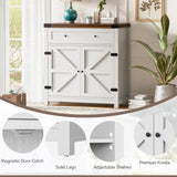 Flamaker Sideboard Buffet Cabinet with Storage, Farmhouse Coffee Bar Cabinet with 1 Drawer and 2 Barn Doors, Barn Door Console Table, Storage Cabinet for Kitchen, Dining Room, Entryway (White) Flamaker