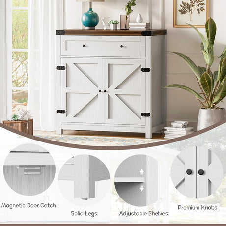 Flamaker Sideboard Buffet Cabinet with Storage, Farmhouse Coffee Bar Cabinet with 1 Drawer and 2 Barn Doors, Barn Door Console Table, Storage Cabinet for Kitchen, Dining Room, Entryway (White) Flamaker