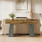 Tribesigns Farmhouse Entryway Table, 63-Inch Long Wooden Sofa Console Table, Rustic Console Behind Couch with Double Trapezoid Bases for Entrance Living Room Hallway Tribesigns