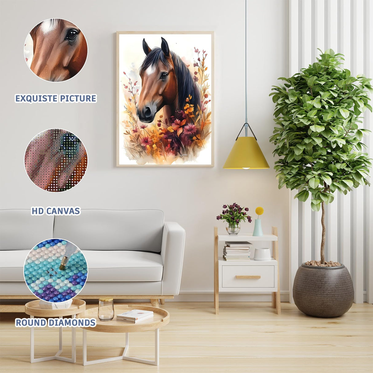 Auremi Horse Diamond Art Painting Kits for Adults, DIY Paint by Numbers for Adults Beginner, DIY Full Drill Diamond Dots Paintings Animal Picture Arts Craft for Home Wall Art Decor 12x16 Inch Auremi