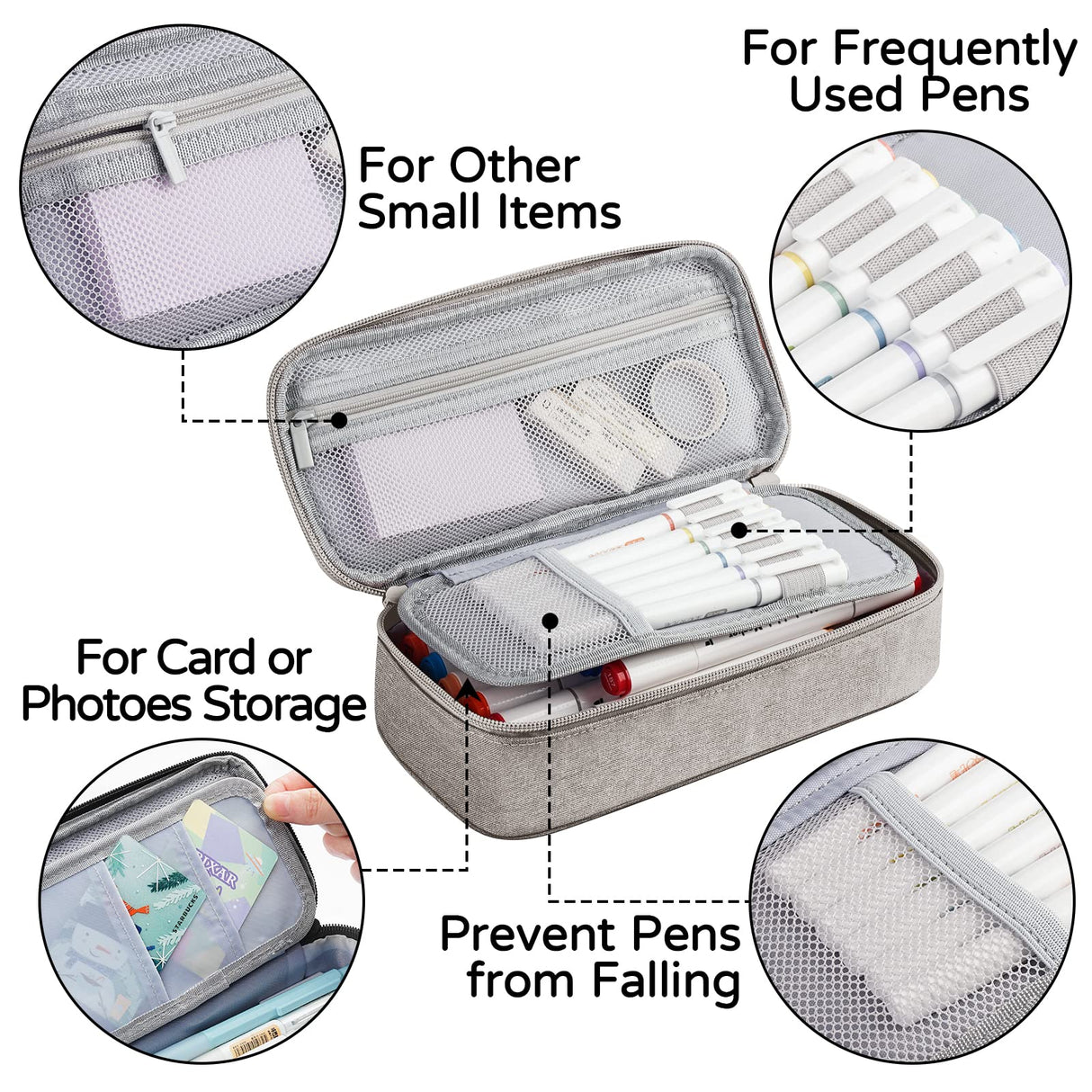 WEMATE Large Pencil Case Aesthetic,Big Capacity Canvas Pencil Pouch with Zipper, Pencil Case for Women & Men, Marker Pen Case,Portable Stationery Pencil Bag for Office Light Grey WEMATE