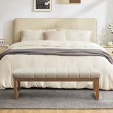 Zihanhome 52.7" Bedroom Bench for End of Bed, Modern Upholstered Teddy Fabric Entryway Bench & Dining Bench, Footrest Stool Bench with Solid Wood Frame for Bedroom, Living Room (Camel) Zihanhome