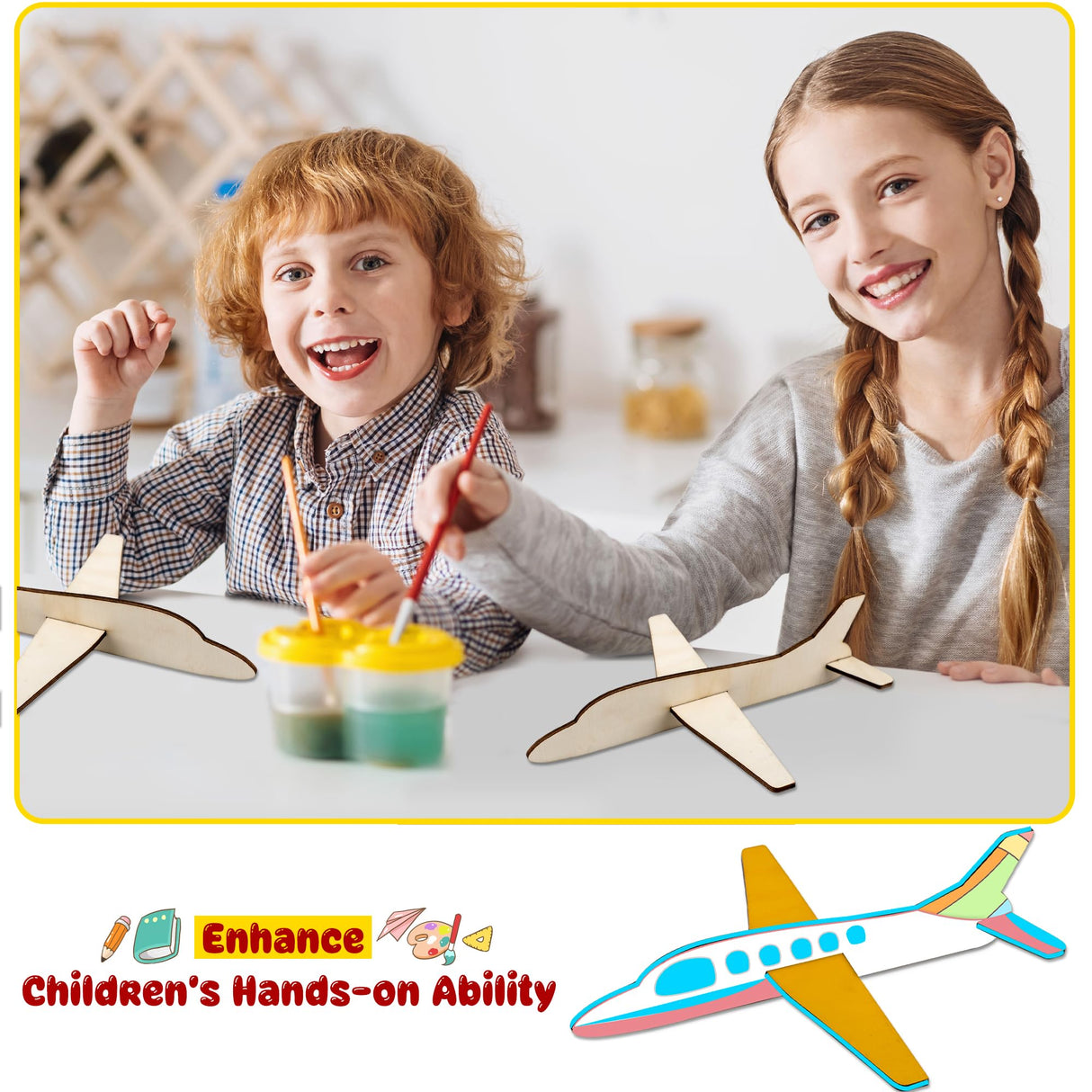 Feradny 24 Pack Wooden Airplane Toys DIY Paint Aircraft Wood Planes Handicraft Wood Airplane for Kids School Art Craft Projects Home Activity Birthday Gifts Feradny