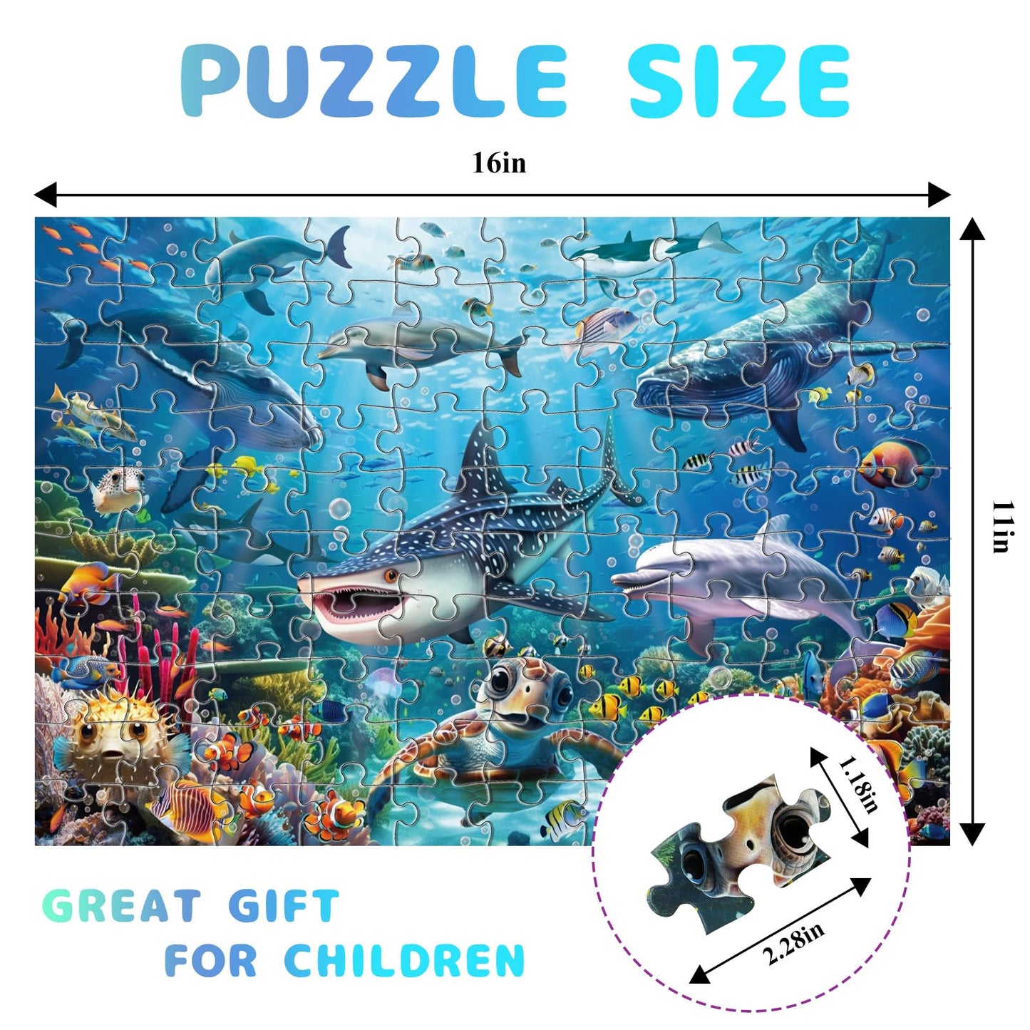 JOYZEXY Puzzles for Kids Ages 4-6 6-8 8-10, Underwater World Ocean Puzzles 100 Pieces for Kids Learning Educational Puzzle Toys for Boys and Girls