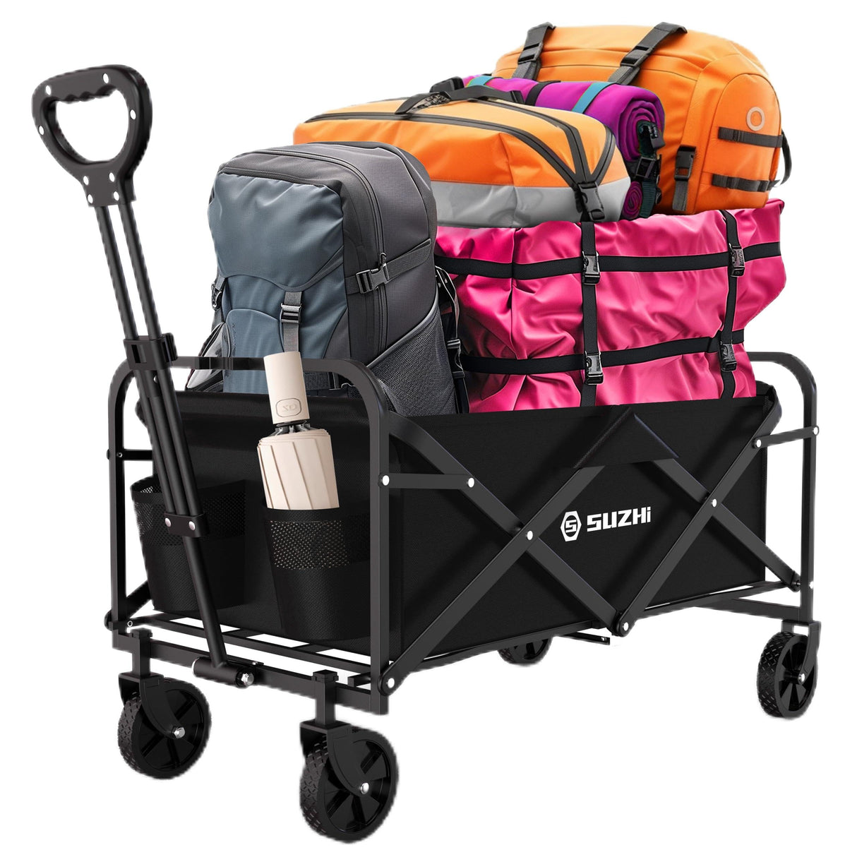 SUZHI Small Foldable Wagon & shopping carts with wheels for Groceries, Black Wagon Carts Foldable, Apartment wagon, Garden Wagon, Grocery Wagon, Collapsible Wagon Lightweight Black (8 colors optional) SuZhi