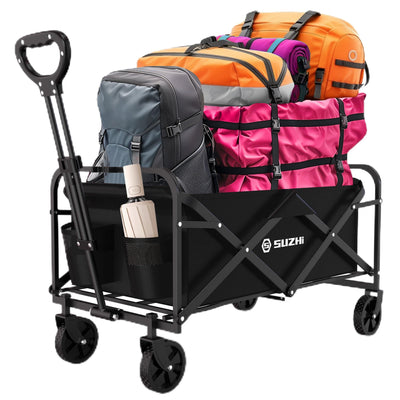 SUZHI Small Foldable Wagon & shopping carts with wheels for Groceries, Black Wagon Carts Foldable, Apartment wagon, Garden Wagon, Grocery Wagon, Collapsible Wagon Lightweight Black (8 colors optional)