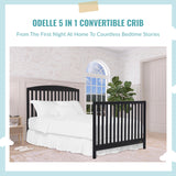 Dream On Me JPMA & Greenguard Gold Certified Odelle 5 in 1 Convertible Crib in Matte Black, Built of Sustainable Pinewood, 3 Mattress Height Settings, Non-Toxic Water-Based Paint Finish Dream On Me