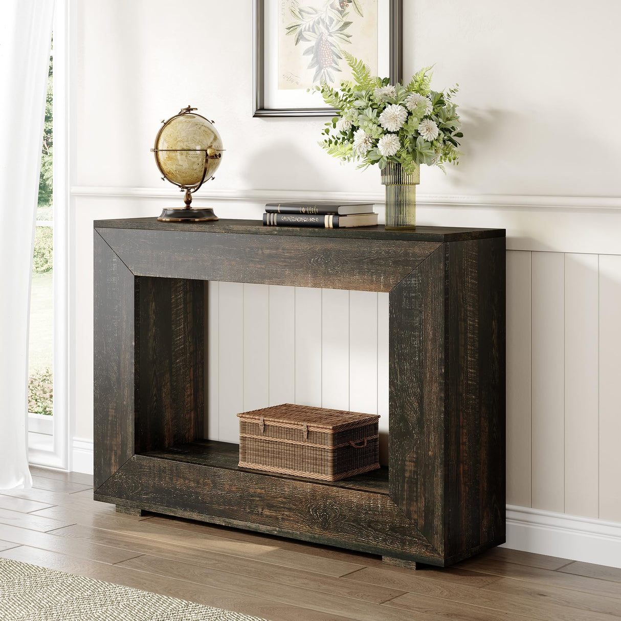 LITTLE TREE 47 Inches Console Table, Sofa Table with Storage, Modern Entryway Table for Hallway, Narrow Long Sofa Entryway Table for Living Room, Black LITTLE TREE