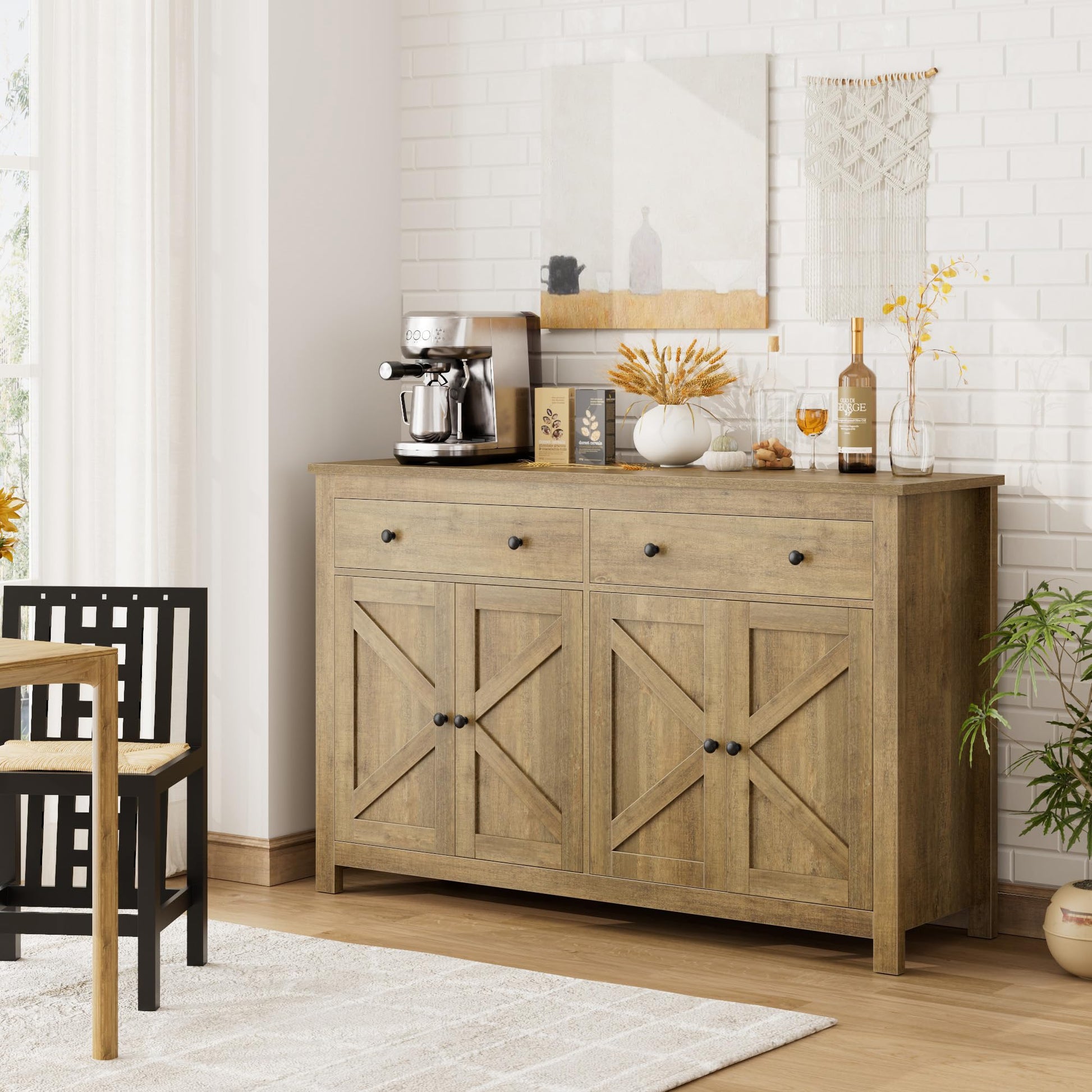 FOTOSOK Sideboard Buffet Cabinet with Storage, 55.1" Large Buffet Cabinet Kitchen Cabinet with Shelves and Doors, Farmhouse Coffee Bar Cabinet Wood Buffet Table Sideboard for Kitchen, Rustic  - WoodArtSupply