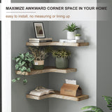 fuqing Floating Corner Shelves, Wall Shelf Set of 3, Shelves for Wall Storage, Solid Wood Shelves for Storage, Wall Mount Wooden Display Shelf for Bathroom Bedroom Kitchen Garage, Carbonized Black fuqing