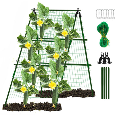 Cucumber Trellis Garden Trellis Arch Trellis, Tall Metal Trellis for Climbing Plants Support Vegetable Peas Fruit Vine Outdoor A-Frame Trellis (Green)