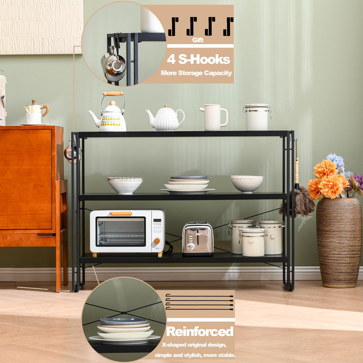 HCHQHS Bookshelf, 3-Tier Industrial Bookcase, Black Open Book Shelf, Freestanding Horizontal Bookshelves with Metal Frame HCHQHS