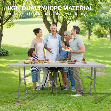 TRINEAR 6FT Folding Table, Portable Plastic Folding Table, Folding Dining Table with Carrying Handle, Party Table Easy Folding and Storage, for Indoor or Outdoor Use TRINEAR