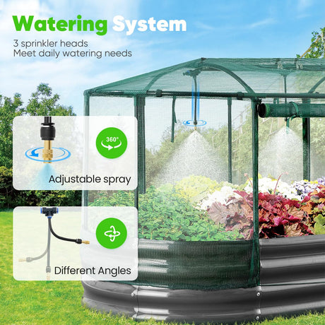 Quictent Galvanized Raised Garden Bed Kit with Self Watering System and Mesh Cover, Large Oval Metal Outdoor Planter Garden Boxes for Vegetables Herbs Flowers, 8x3x1Ft Quictent