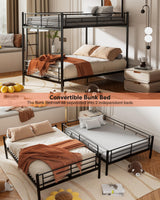 Miscoos Full Over Full Metal Bunk Bed for Kids, Convertible into 2 Separate Full Beds, Heavy Duty Bunk Bed Frame with High Guardrail and Built-in Ladder, No Box Spring Needed, Noise Free, Black Miscoos