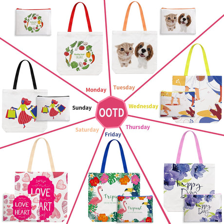 20 Pack Sublimation Blanks Tote bags, MAFYE Reusable Grocery Bags DIY Heat Transfer Canvas Tote Bags Cosmetic Makeup Bags Shopping Bags W/Customized Color for DIY, Advertising, Christmas Craft Present MAFYE