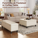 Storage Bench, 51-Inch Storage Ottoman Bench, 30 Gallons, Large Storage Ottoman, Modern Faux Leather Ottoman With Storage For Living Room, Bedroom, Entryway, Hallway, Office, Cream White FiveWillowise