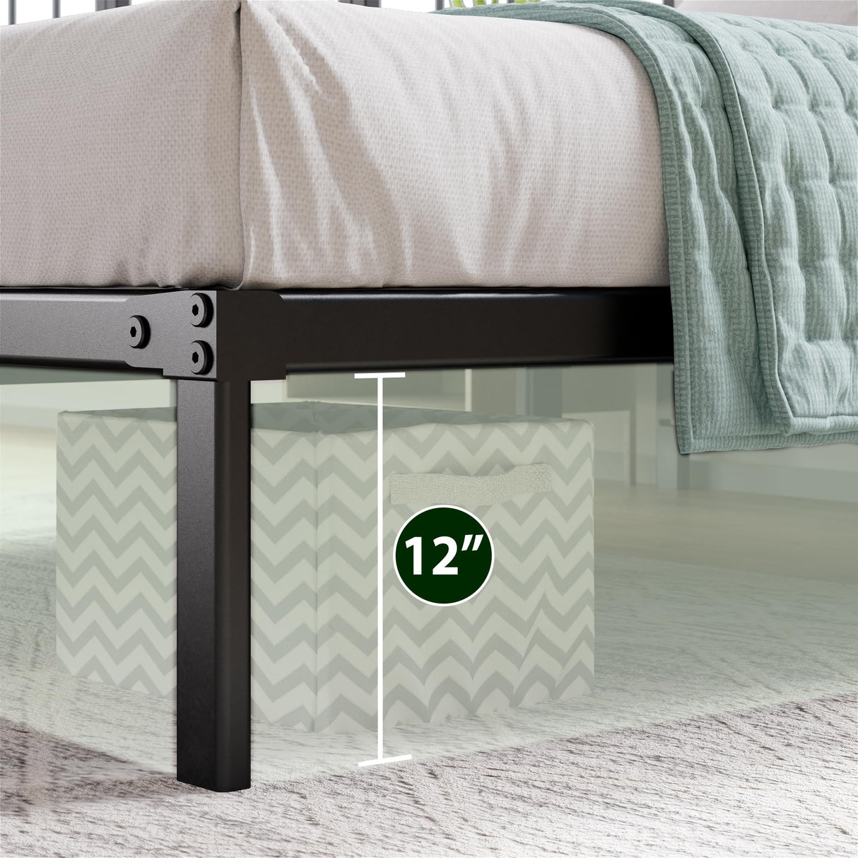 Zinus Yelena 14 Inch Metal Platform Bed Frame, Steel Slat Support, No Box Spring Needed, Eco Friendly WonderBox(TM) Packaging, Easy Assembly, Black, Queen Zinus