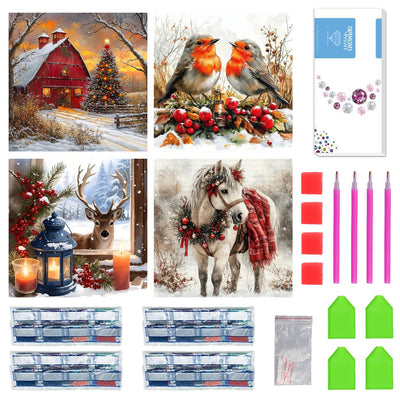 LWZAYS 4 Packs Christmas Diamond Art Kits for Adults, DIY Holiday Diamond Painting Kits with Colorful Box, 5D Full Round Drill Gem Art for Adults Home Wall Decor Gift 11.8 X 11.8Inch