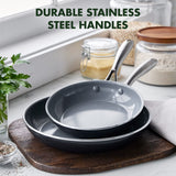 GreenPan Swift Healthy Ceramic Nonstick, 8" and 10" Frying Pan Skillet Set, Stainless Steel Handles, PFAS-Free, Dishwasher Safe, Oven Safe, Black GreenPan
