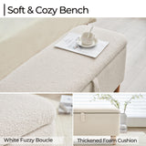 Boucle Storage Ottoman Bench for Bedroom end of Bed, Sherpa Upholstered Shoe Seat Storage Beach for Entryway Bed Foot, Rectangle Cushion Padded Blanket Chest Cute for Living Room, Off White Comfort Stretch
