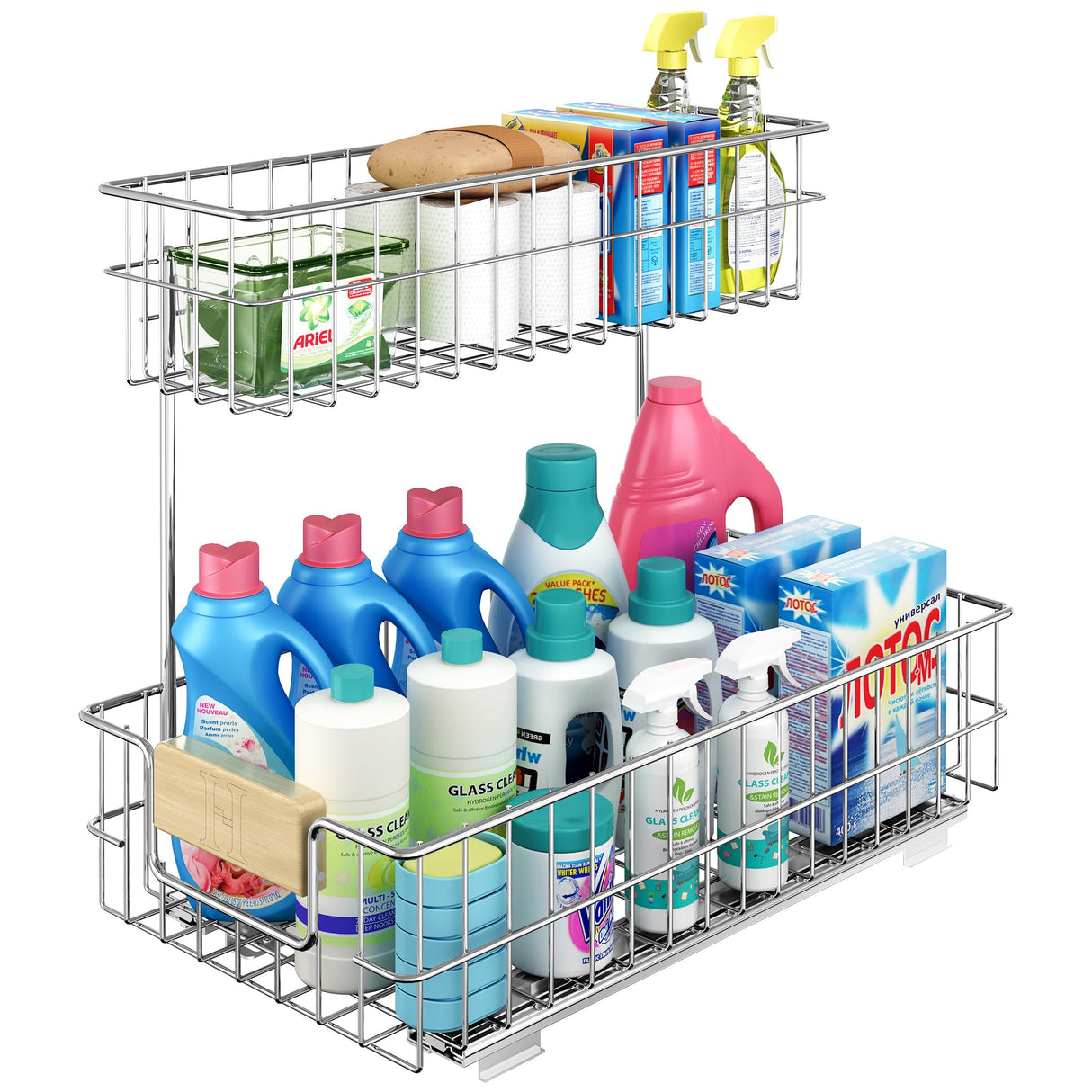ROOMTEC Pull Out Cabinet Organizer, Under Sink Slide Out Storage Shelf with 2 Tier Sliding Wire Drawer, Sliding Storage for Inside Kitchen Cabinet- 11½ in. W x 21½ in. D (Left) ROOMTEC