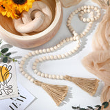 Hushee 3 Pcs Wood Decor Set Include Wood Fruit Bowl Wooden Beads Garland with Tassels Wood Knot Decor Wood Chain Link Decor Wood Serving Bowl Farmhouse Beads for Home Room Table Rustic Decorations Hushee
