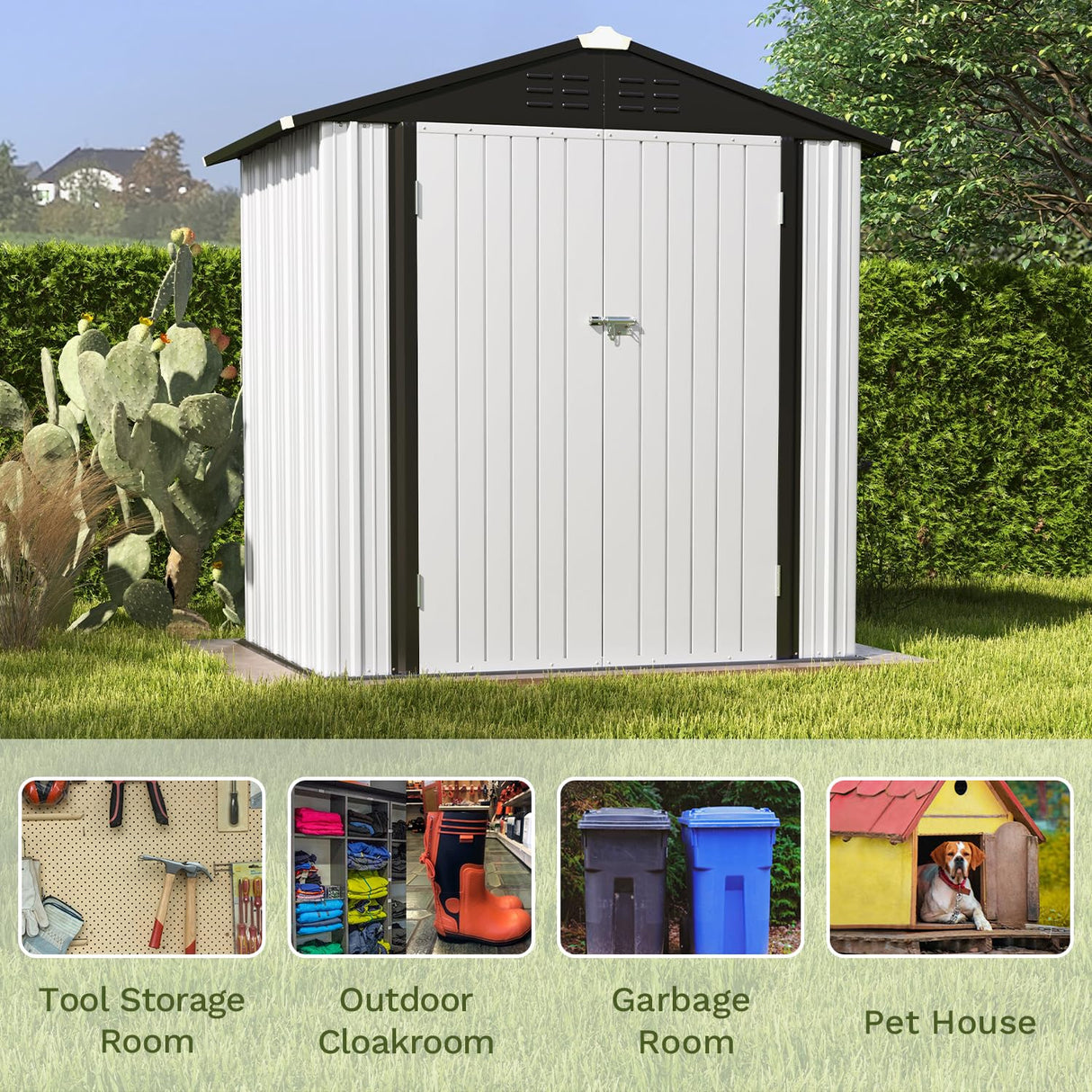 Patiowell 6x4 FT Outdoor Storage Shed, Garden Tool Storage Shed with Sloping Roof and Double Lockable Door, Outdoor Shed for Garden Backyard Patio Lawn,White Patiowell