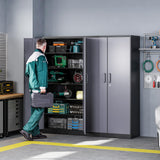 Letaya Metal Storage Cabinet with Lock Door and 5 Shelves,6 Tier Steel Garage Tool Cabinet for Home Office Utility Room 72" H X 36" W X18 D (Black gray) Letaya