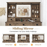 AOGLLATI Farmhouse Makeup Vanity Desk with Lights & Charging Station,Vanity Desk with Mirror and Lights, 47.2” Large Brown Vanity Table with Ample Storage Space and Sliding Mirror (Oak Brown) AOGLLATI