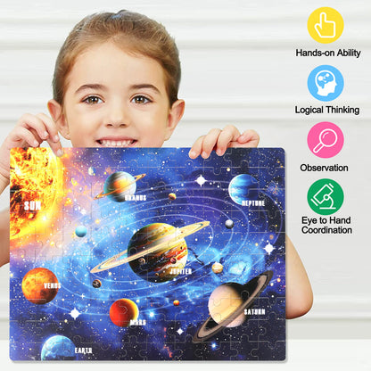 LELEMON 100 Pieces Jigsaw Puzzles for Kids Ages 4-8 Solar System Planets Educational Puzzles Boys Girls Children Learning Educational Puzzles Portable Box Pack Toy