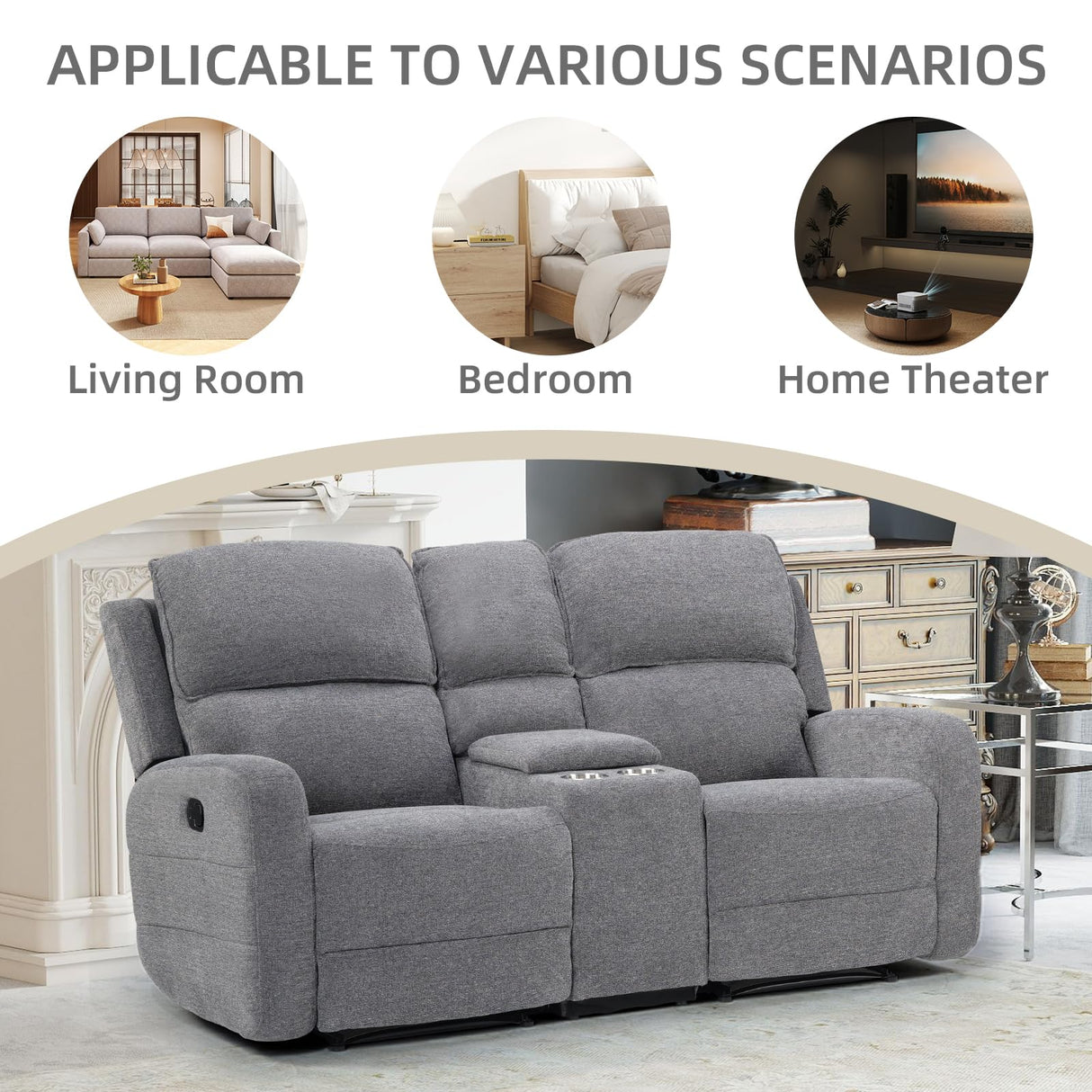 EBELLO Manual Living Room Furniture Reclining Couch Set, Soft Fabric Recliner Loveseat and 3 Seat Sofa Couch for Meeting Room, Overstuffed Backrest(Loveseat+Sofa) EBELLO