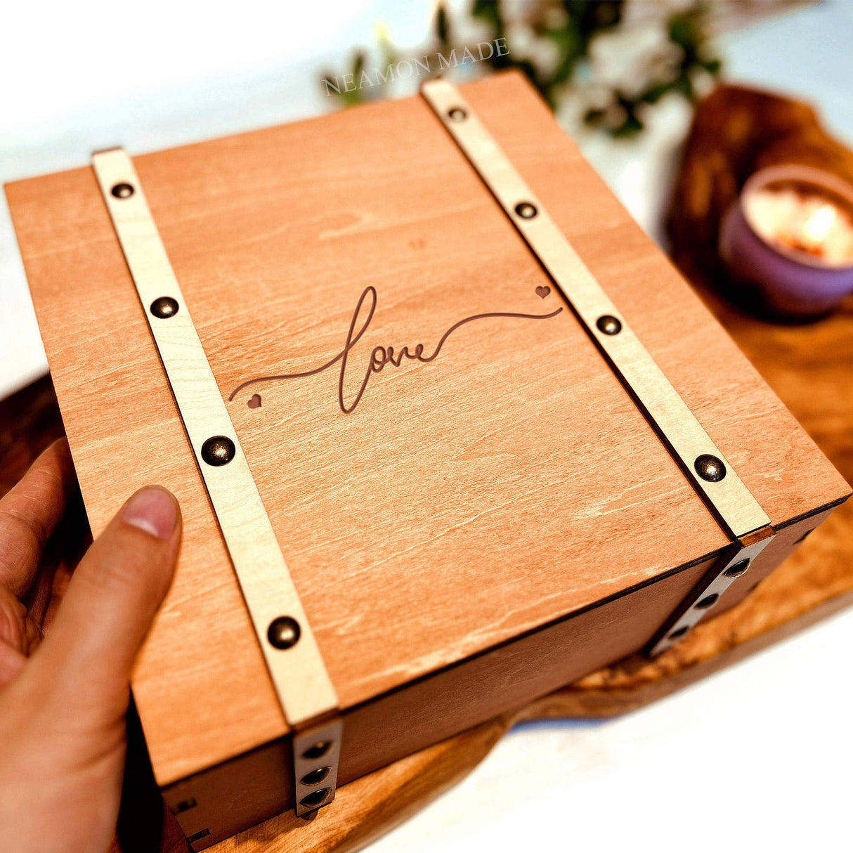 Wedding Keepsake Box With Lids Engagment Gifts for Couples Wood Storage Memory Box Bridal Shower Gifts Marriage Christmas Newlywed Gift Anniversary Neamon
