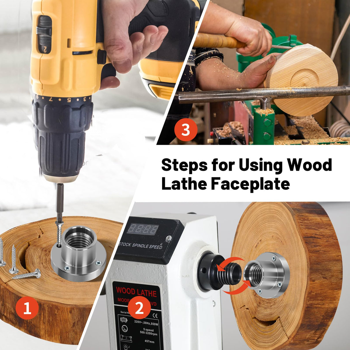 HAowosi 3" Steel Wood Lathe Faceplate,Faceplate for Wood Lathe,Lathe Face Plate Fit for 1" x 8TPI Spindle without Screwchuck HAowosi
